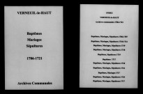 Verneuil. Baptêmes, mariages, sépultures 1706-1721
