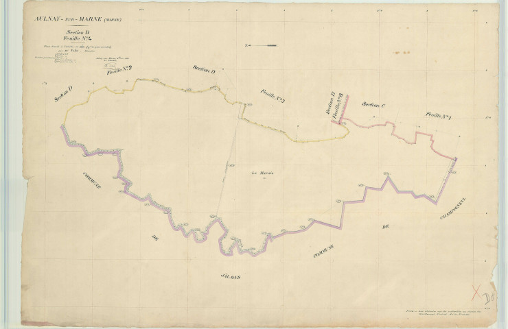 Aulnay-sur-Marne (51023). Section D4 échelle 1/2000, plan dressé pour 1912, plan non régulier (papier)