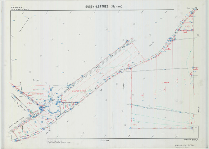Bussy-Lettrée (51099). Section YS échelle 1/2000, plan remembré pour 1991, plan régulier (calque)