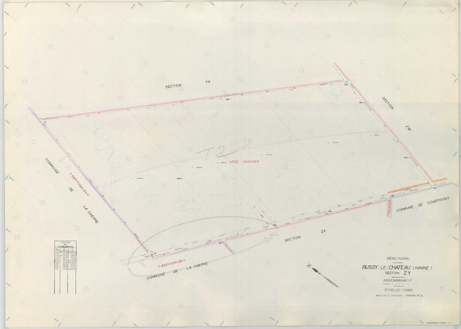 Bussy-le-Château (51097). Section ZY 1 échelle 1/2000, plan remembré pour 1969, plan régulier (papier armé)