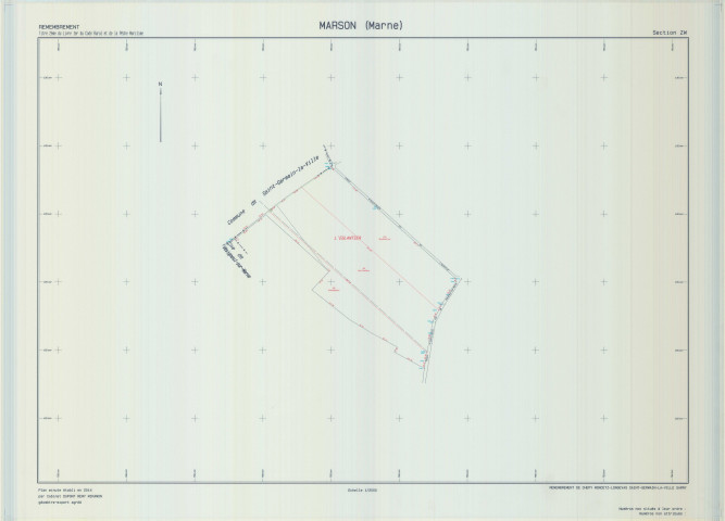 Marson (51354). Section ZW échelle 1/2000, plan remembré pour 2014 (remembrement de Chepy/Moncetz-Longevas, Saint -Germain-la-Ville et Sarry), plan régulier (calque)