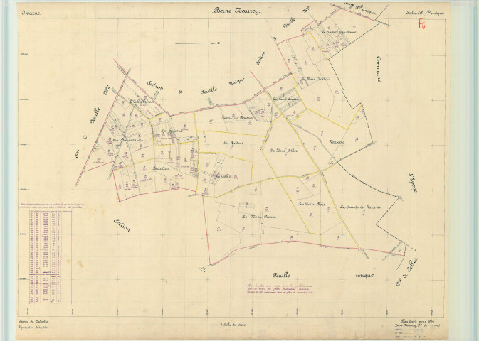Beine-Nauroy (51046). Section F1 échelle 1/5000, plan refait pour 1954, plan régulier (papier).