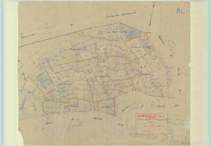 Hermonville (51291). Section A2 échelle 1/1250, plan mis à jour pour 1946, plan non régulier (papier).