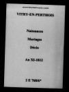 Vitry-en-Perthois. Naissances, mariages, décès an XI-1812