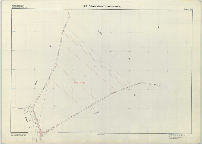 Grandes-Loges (Les) (51278). Section ZW échelle 1/2000, plan remembré pour 1977, plan régulier (papier armé)