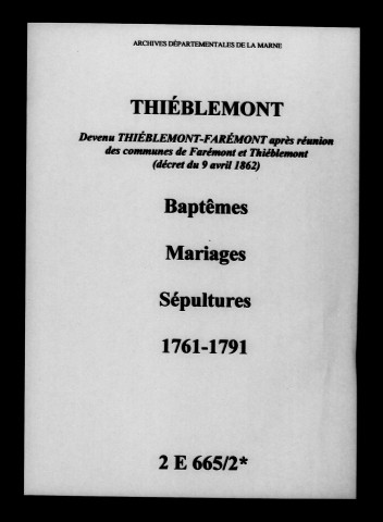 Thiéblemont. Baptêmes, mariages, sépultures 1761-1791
