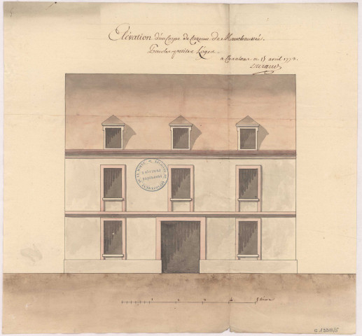 Elévation d'un corps de caserne de maréchaussée pour les petites loges, 1773.