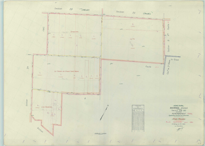 Baconnes (51031). Section ZE échelle 1/2000, plan renouvelé pour 1960, plan régulier (papier armé).