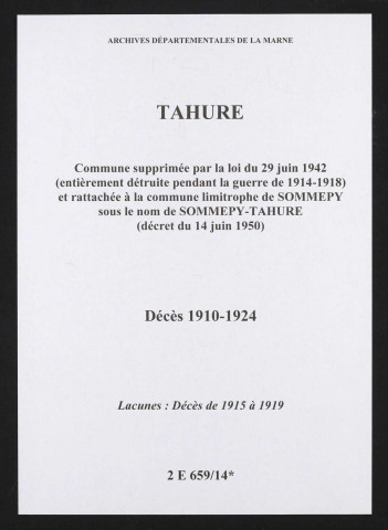 Tahure. Décès 1910-1924