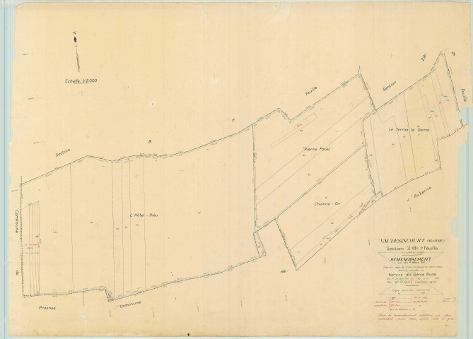 Vaudesincourt (51600). Section ZB 3 échelle 1/2000, plan remembré pour 1956, plan régulier (papier).