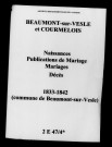 Beaumont-sur-Vesle. Naissances, publications de mariage, mariages, décès 1833-1842