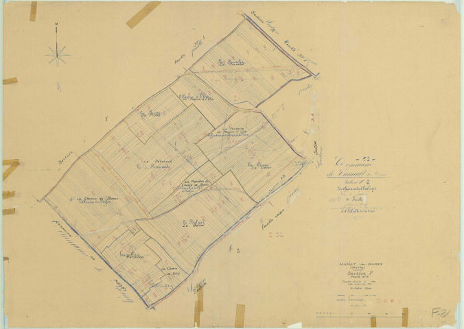 Vanault-les-Dames (51590). Section F2 échelle 1/2500, plan mis à jour pour 1961, plan non régulier (papier)