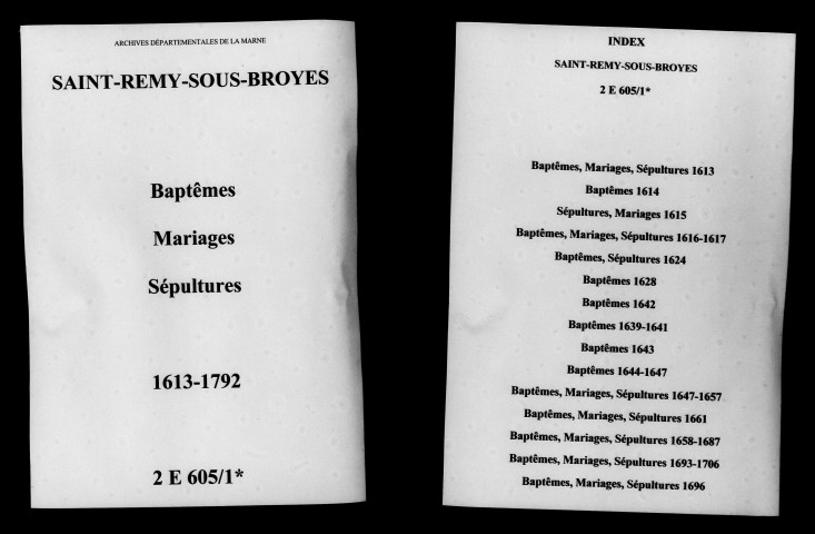 Saint-Remy-sous-Broyes. Baptêmes, mariages, sépultures 1613-1792