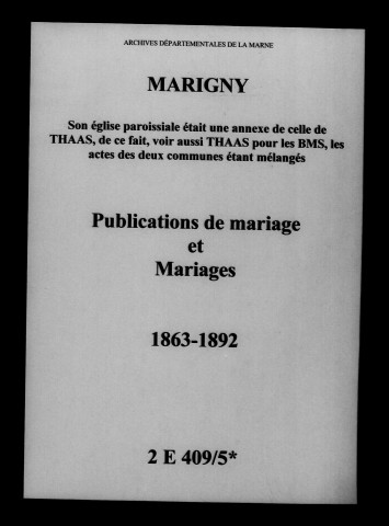 Marigny. Publications de mariage, mariages 1863-1892