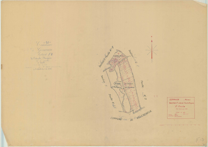 Germinon (51268). Section F2 échelle 1/2500, plan mis à jour pour 1938, plan non régulier (papier)