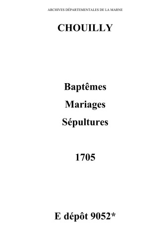 Chouilly. Baptêmes, mariages, sépultures 1705