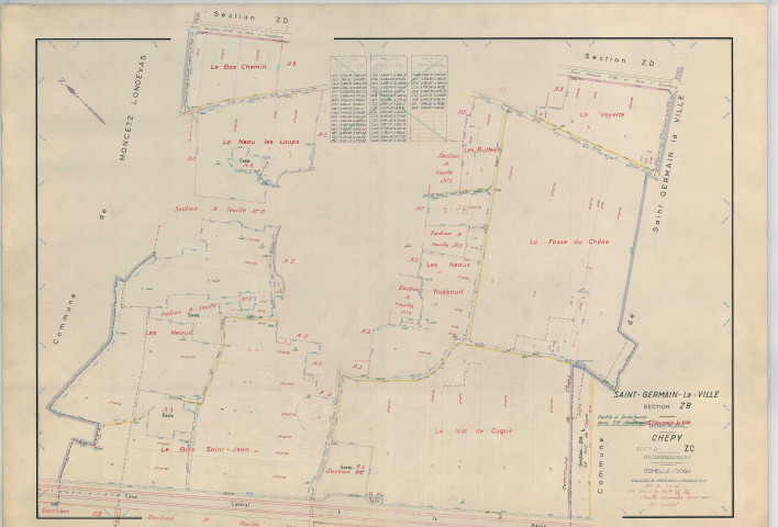 Chepy (51149). Section ZC échelle 1/2000, plan remembré pour 1965 (extension sur Saint-Germain-la-Ville section ZB), plan régulier (papier armé)