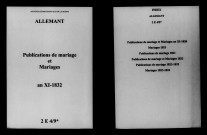 Allemant. Publications de mariage, mariages an XI-1832
