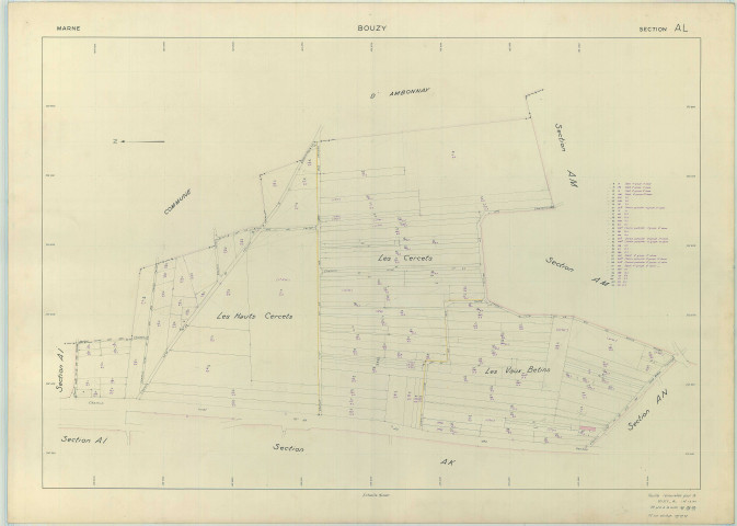 Bouzy (51079). Section AL échelle 1/1000, plan renouvelé pour 1958, plan régulier (papier armé).
