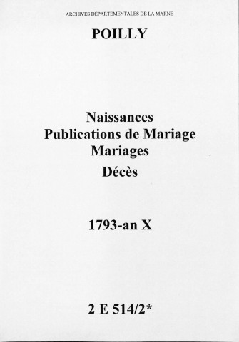 Poilly. Naissances, publications de mariage, mariages, décès 1793-an X