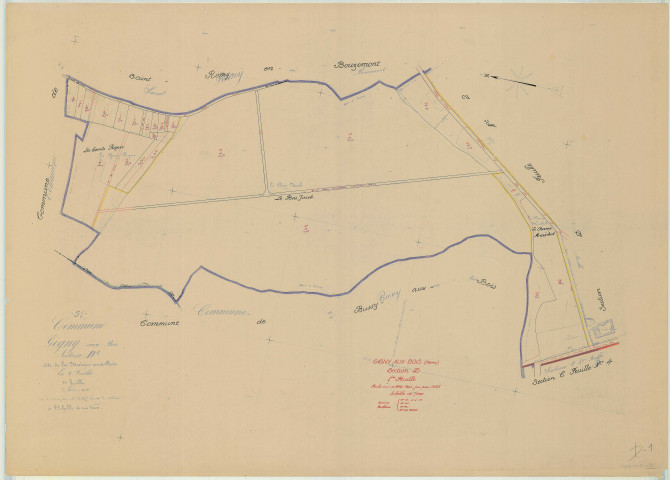Gigny-Bussy (51270). Section D1 échelle 1/2000, plan mis à jour pour 1955, plan non régulier (papier)