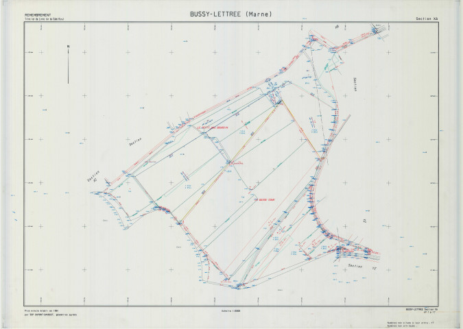 Bussy-Lettrée (51099). Section XA échelle 1/2000, plan remembré pour 1991, plan régulier (calque)