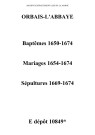 Orbais. Baptêmes, mariages, sépultures 1650-1674