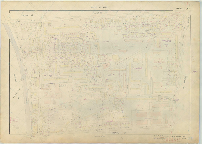 Châlons-en-Champagne (51108). Section AD échelle 1/1000, plan renouvelé pour 1964, plan régulier (papier armé)