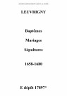Leuvrigny. Baptêmes, mariages, sépultures 1658-1680