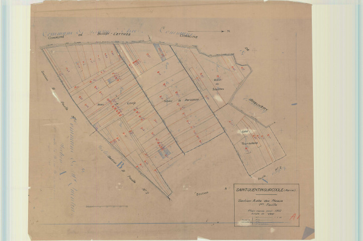 Saint-Quentin-sur-Coole (51512). Section A1 échelle 1/2500, plan mis à jour pour 1932, plan non régulier (papier)