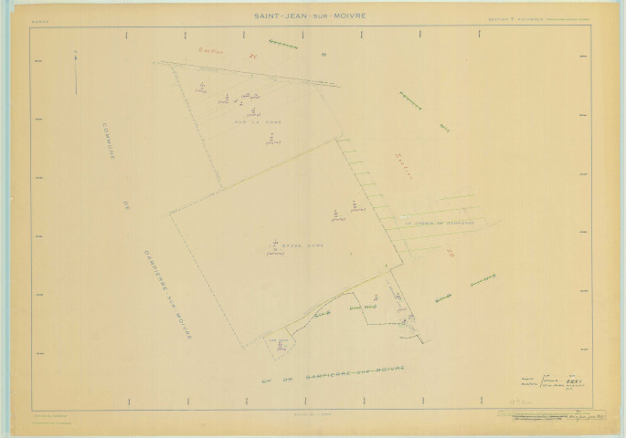 Saint-Jean-sur-Moivre (51490). Section Y échelle 1/2000, plan remembré pour 1969, plan régulier (papier)