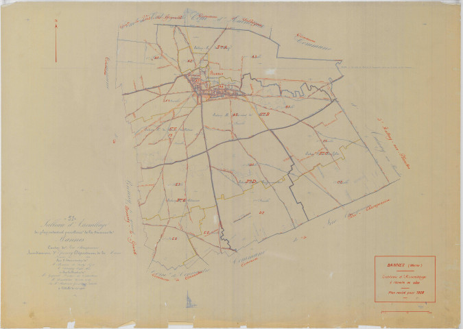 Bannes (51035). Tableau d'assemblage échelle 1/10000, plan mis à jour pour 01/01/1938, non régulier (papier)