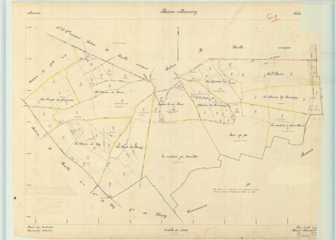 Beine-Nauroy (51046). Section C1 échelle 1/5000, plan refait pour 1954, plan régulier (papier).