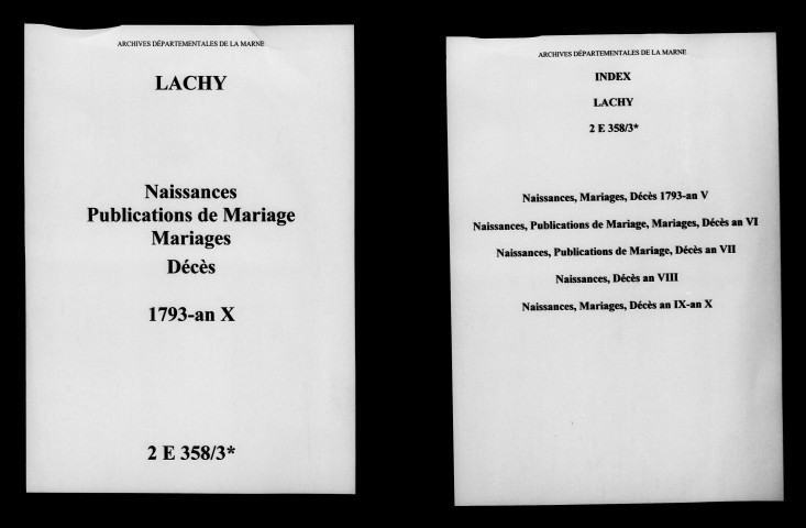 Lachy. Naissances, publications de mariage, mariages, décès 1793-an X
