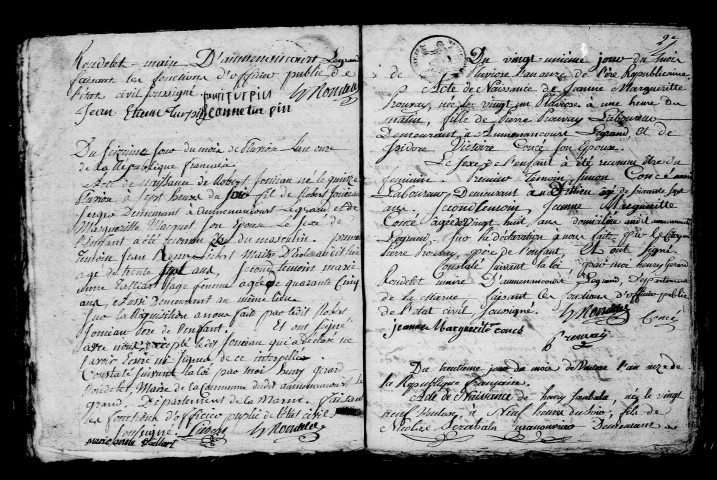 Auménancourt-le-Grand. Naissances, publications de mariage, mariages, décès an XI-1812