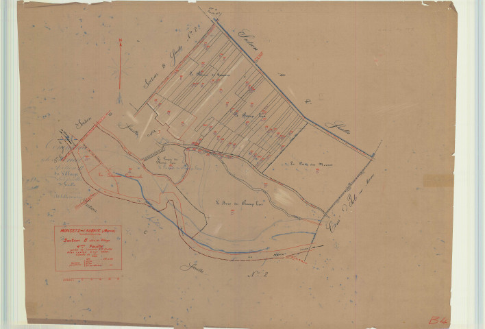 Moncetz-l'Abbaye (51373). Section B4 échelle 1/2500, plan mis à jour pour 1933, plan non régulier (calque)