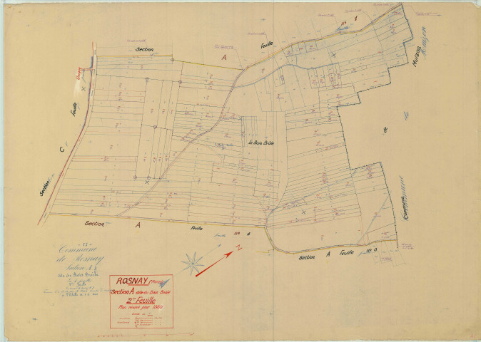 Rosnay (51468). Section A2 échelle 1/1000, plan mis à jour pour 1939, plan non régulier (papier).
