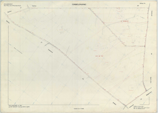 Corbeil (51169). Section ZH échelle 1/2000, plan remembré pour 1970, plan régulier (papier armé)