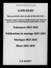 Sapicourt. Naissances, publications de mariage, mariages, décès 1823-1832