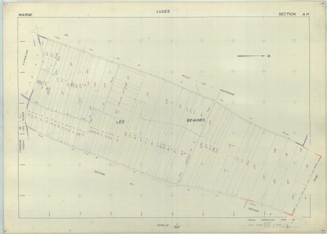 Ludes (51333). Section AH échelle 1/1000, plan renouvelé pour 1962, plan régulier (papier armé).