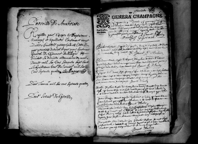 Ambrières. Baptêmes, mariages, sépultures 1674-1760