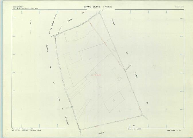 Somme-Bionne (51543). Section ZK échelle 1/2000, plan remembré pour 1978, plan régulier (papier armé)