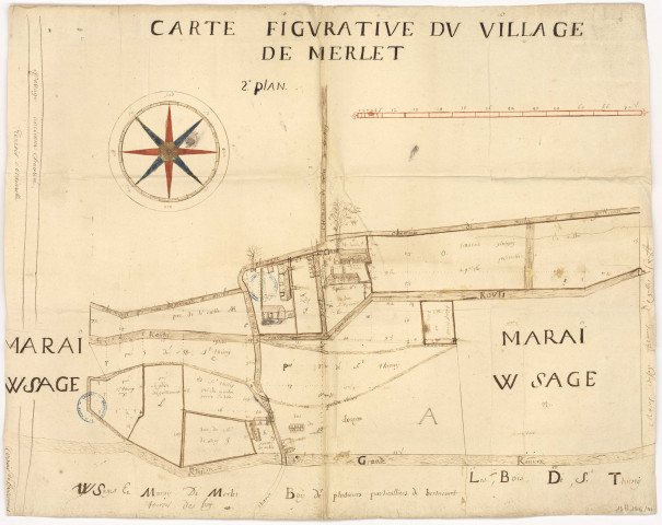 Carte figurative du village du Merlet, 1681.