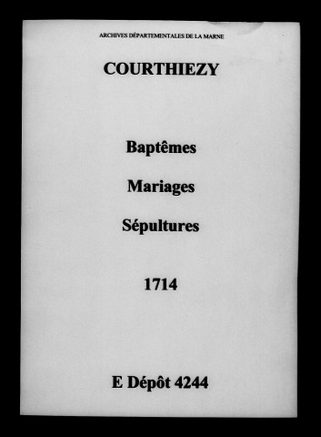 Courthiézy. Baptêmes, mariages, sépultures 1714