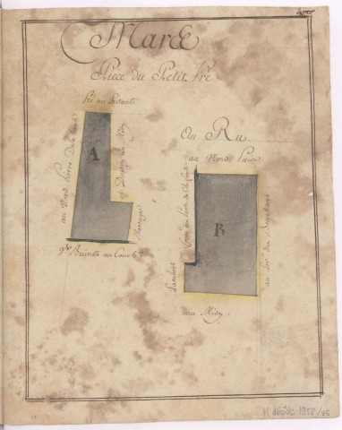 Hospice de Sainte-Ménéhould, "Les Marcages", an VI-1798. Troisième lot Mars, parcelle A, B : Petit Pré ou Ru.
