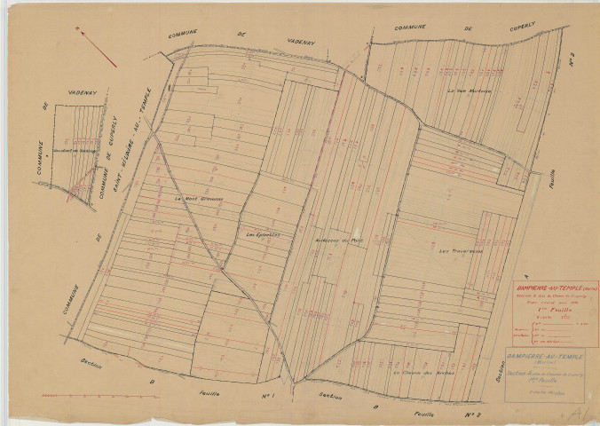 Dampierre-au-Temple (51205). Section A1 échelle 1/2000, plan mis à jour pour 1932, plan non régulier (papier)