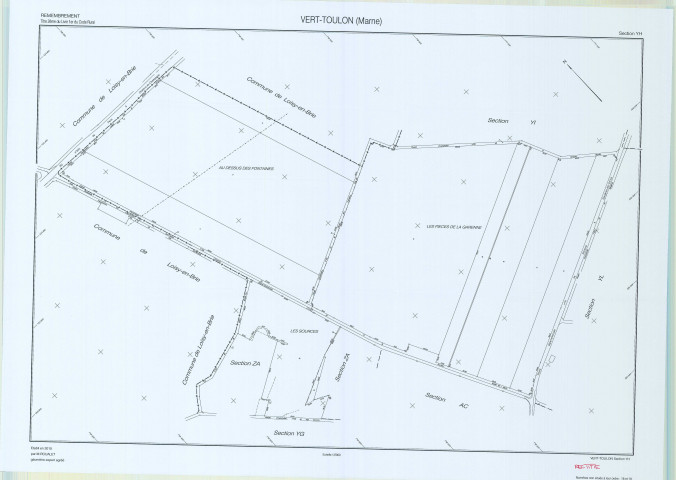 Vert-Toulon (51611). Section YH échelle 1/2000, plan remembré pour 2010 (rectification), plan régulier (papier)