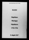 Bassu. Baptêmes, mariages, sépultures 1722-1736