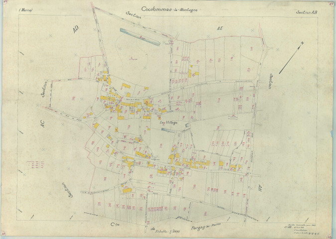 Coulommes-la-Montagne (51177). Section AB échelle 1/1000, plan renouvelé pour 1963, plan régulier (papier armé).