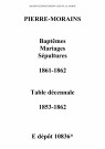 Pierre-Morains. Naissances, mariages, décès et tables décennales des naissances, mariages, décès 1853-1862